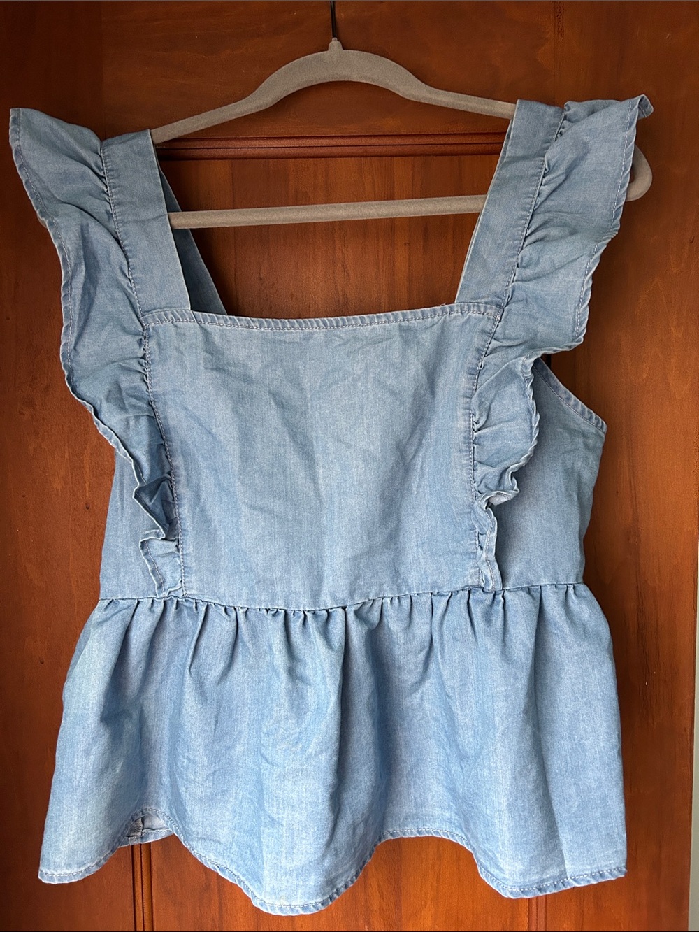 Light Blue Ruffle Denim Peplum Tank